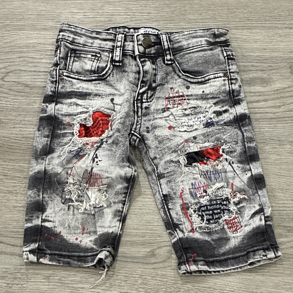 Rock Salt Distressed Black Denim Shorts Size 5 Boys